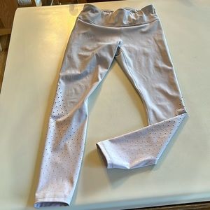 Athleta S light gray leggings with see-through pin dot holes
